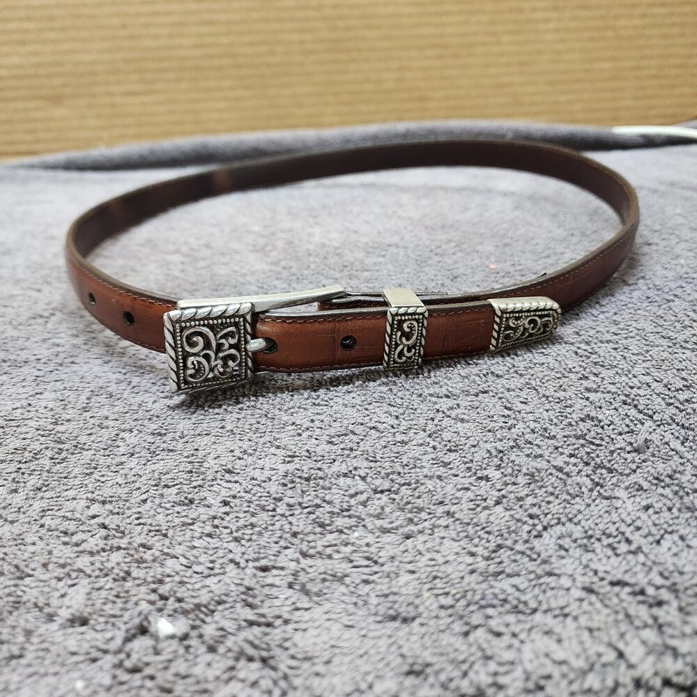 Brighton leather belt brown with Silver buckle EUC 4B4OZ Large-34 b50
